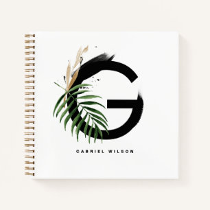 Tropische bladeren Letter G Monogram op maat Notitieboek