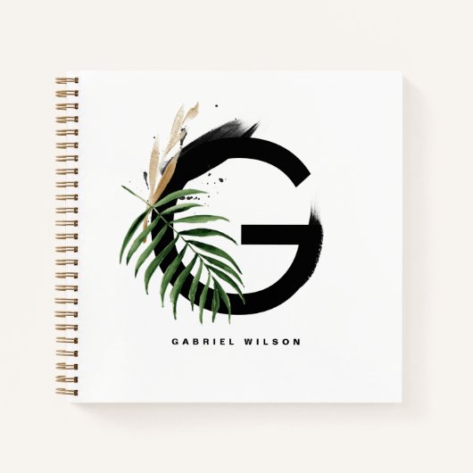 Tropische bladeren Letter G Monogram op maat Notitieboek (Voorkant)