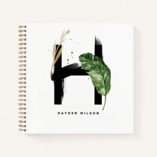 Tropische bladeren Letter H Monogram op maat Notitieboek