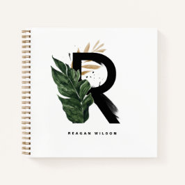 Tropische bladeren Letter R Monogram op maat Notitieboek