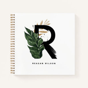 Tropische bladeren Letter R Monogram op maat Notitieboek