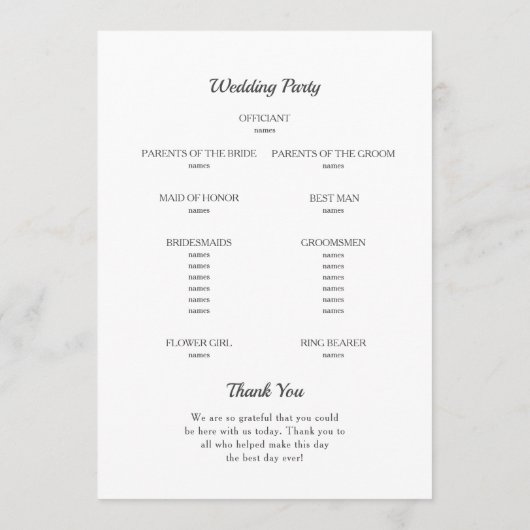 Tropische bladeren Lijst. Botanische bruiloft Programmakaart (Achterkant)