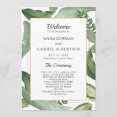 Tropische bladeren Lijst. Botanische bruiloft Programmakaart (Voorkant)