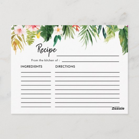 Tropische Bladeren Luau Bruiloft Recept Kaart (Achterkant)
