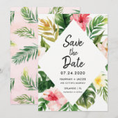Tropische bladeren Luau bruiloft Save the Dates Ka Kaart (Voorkant / Achterkant)
