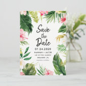 Tropische bladeren Luau bruiloft Save the Dates Ka Kaart (Staand voorkant)