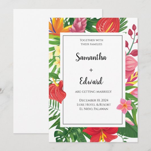 Tropische bladeren Luau trouwen bruiloft Kaart (Voorkant / Achterkant)