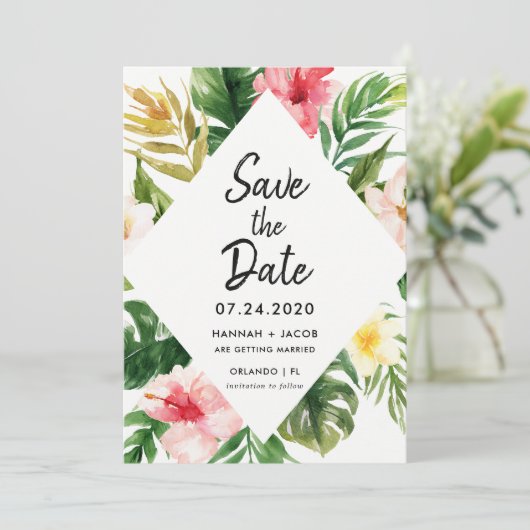 Tropische Bladeren Luau Trouwkaart Save The Date K Kaart (Staand voorkant)
