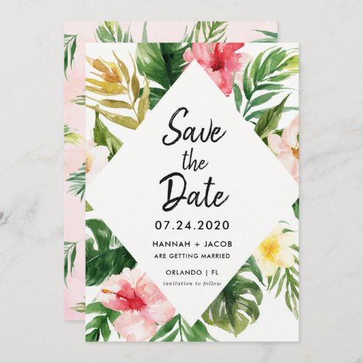 Tropische Bladeren Luau Trouwkaart Save The Date K Kaart (Voorkant / Achterkant)