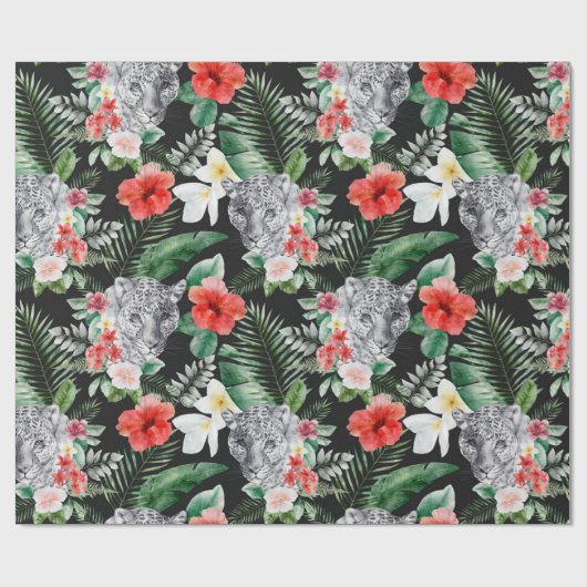 Tropische bladeren luipaard floraal inpakpapier (Vlak)