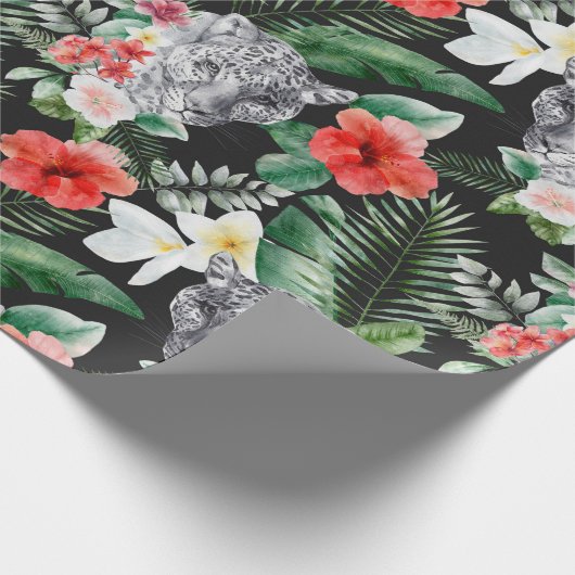 Tropische bladeren luipaard floraal inpakpapier (Hoek)