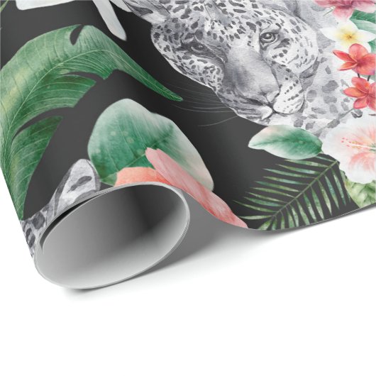 Tropische bladeren luipaard floraal inpakpapier (Rol Hoek)