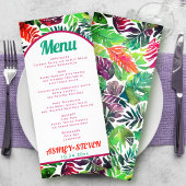 Tropische bladeren maximalistische bruiloft menuka reclamekaart