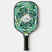 Tropische bladeren met Gold Glitter Beach Monogram Pickleball Paddle (Voorkant)
