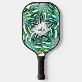 Tropische bladeren met Gold Glitter Beach Monogram Pickleball Paddle