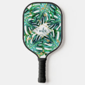 Tropische bladeren met Gold Glitter Beach Monogram Pickleball Paddle (Achterkant)