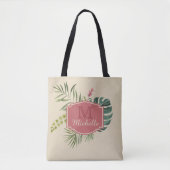 Tropische bladeren met naam en monogram tote bag (Voorkant)
