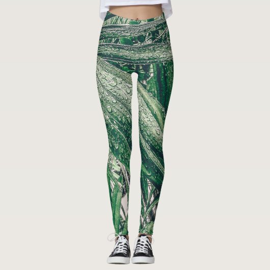 Tropische bladeren met regendruppels leggings (Voorkant)