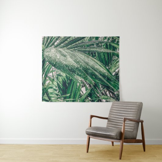 Tropische bladeren met regendruppels wandkleed (In Situ (horizontaal))