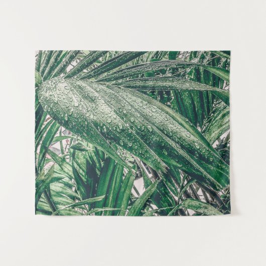 Tropische bladeren met regendruppels wandkleed (Voorkant (horizontaal))