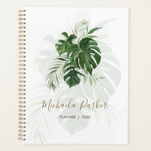 Tropische bladeren Modern Elegant Personalized Planner (Voorkant)