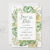 Tropische bladeren Modern Gold Lijst sparen de dat Save The Date (Voorkant)