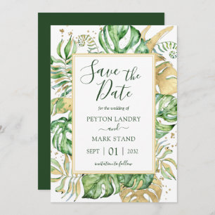 Tropische bladeren Modern Gold Lijst sparen de dat Save The Date
