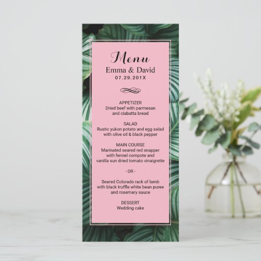 Tropische bladeren Modern Luau Wedding Menu (Staand voorkant)