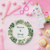 Tropische bladeren moderne groene gouden bruiloft papieren bordje (Feest)