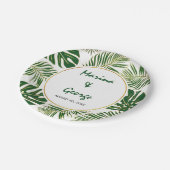 Tropische bladeren moderne groene gouden bruiloft papieren bordje (Gekanteld)
