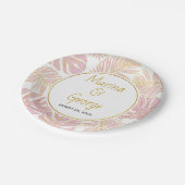 Tropische bladeren moderne roze, gouden bruiloft papieren bordje (Gekanteld)