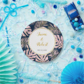 Tropische bladeren moderne roze, gouden marineuze  papieren bordje (Feest)