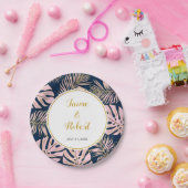 Tropische bladeren moderne roze, gouden marineuze  papieren bordje (Feest)