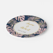 Tropische bladeren moderne roze, gouden marineuze  papieren bordje (Gekanteld)