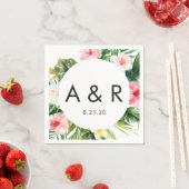 Tropische Bladeren Monogram Hawaiaans Huwelijk Servet (Insitu)