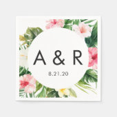 Tropische Bladeren Monogram Hawaiaans Huwelijk Servet (Voorkant)