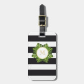 Tropische bladeren | Monogrammen Bagagelabel gestr (Voorkant verticaal)