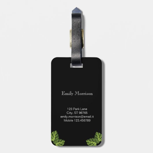 Tropische bladeren | Monogrammen Bagagelabel gestr (Achterkant verticaal)