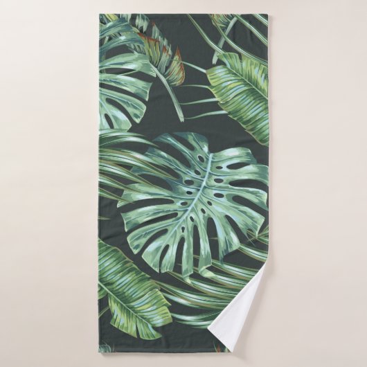 Tropische bladeren, monstera, bananenblad, oerwoud badhanddoek (Badhanddoek)