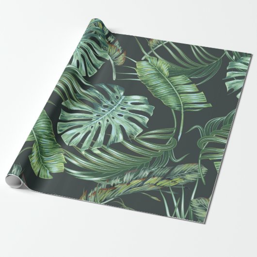 Tropische bladeren, monstera, bananenblad, oerwoud cadeaupapier (Uitgerold)