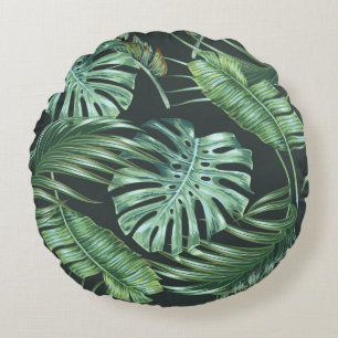 Tropische bladeren, monstera, bananenblad, oerwoud rond kussen