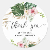 Tropische bladeren, monstera bruids-shower ronde sticker (Voorkant)