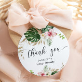 Tropische bladeren monstera meisje baby shower bedankjes labels