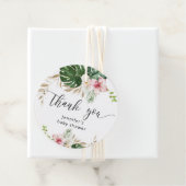 Tropische bladeren monstera meisje baby shower bedankjes labels (In situ)