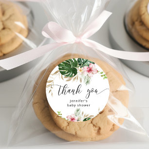 Tropische bladeren monstera meisje baby shower ronde sticker