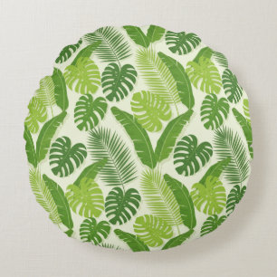 Tropische Bladeren & Monstera Naadloos Patroon Rond Kussen