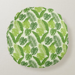 Tropische Bladeren & Monstera Naadloos Patroon Rond Kussen