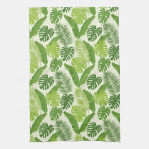 Tropische Bladeren & Monstera Naadloos Patroon Theedoek