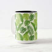 Tropische Bladeren & Monstera Naadloos Patroon Tweekleurige Koffiemok (Voorkant links)