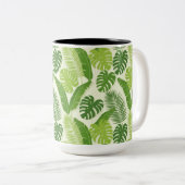 Tropische Bladeren & Monstera Naadloos Patroon Tweekleurige Koffiemok (Voorkant rechts)